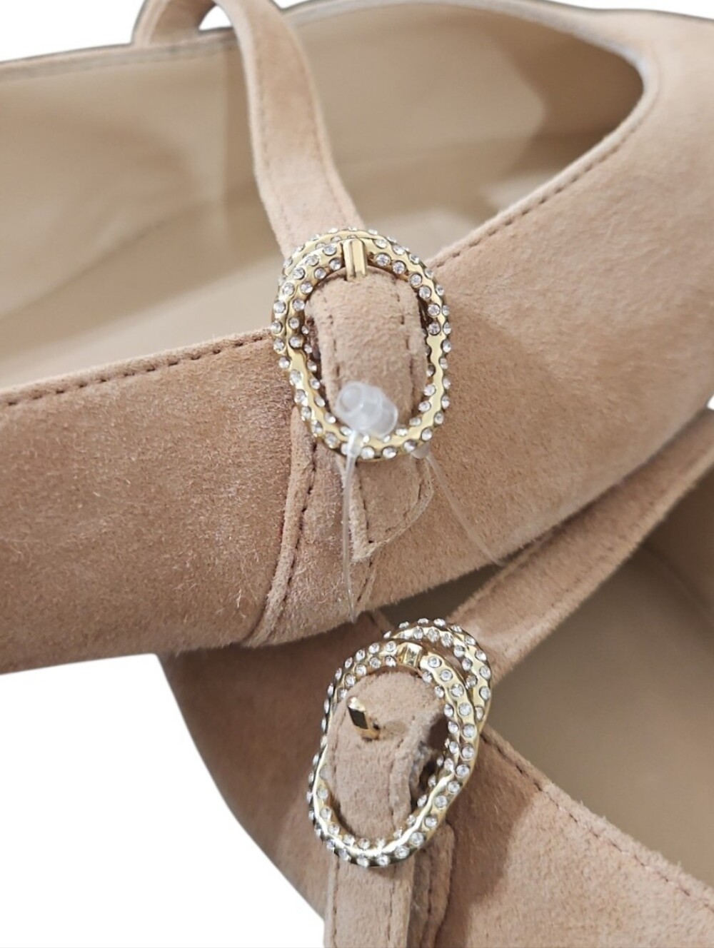 Stuart Weitzman Adobe Suede Crystal Mary Jane Pointed Toe Flats 8 - Picture 7 of 11
